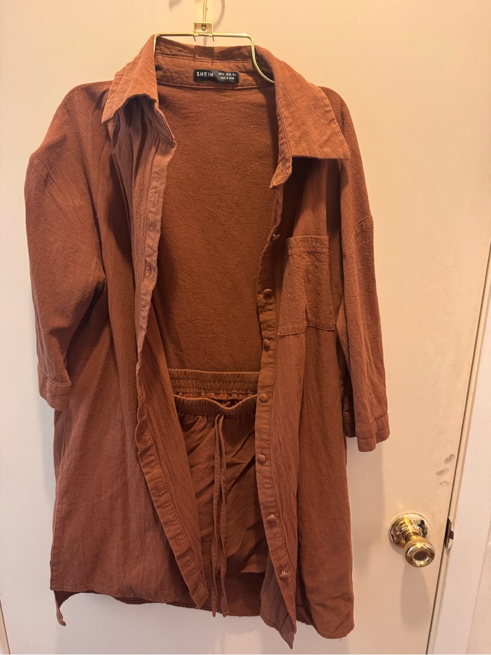 SHEIN Rust Brown Long Lightweight Shirt Jacket